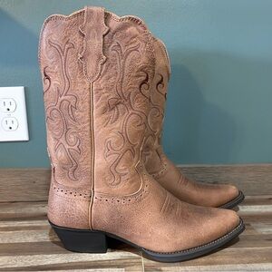 Justin Brown Leather Cowgirl Boots Women’s Heart Design 8.5 Western, Y2K